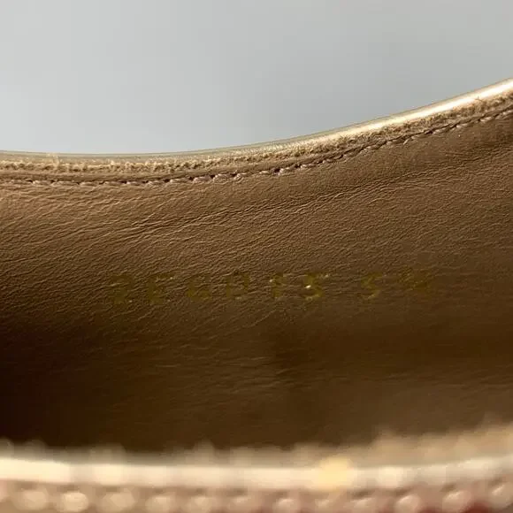 PRADA Size 6.5 Gold Leather Perforated Wingtip Lace Up Shoes - Picture 6 of 8